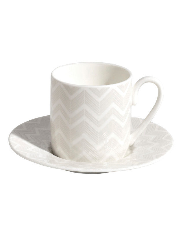 Missoni Coffee Cup & Saucer ZIG ZAG Set in Luxury Box White diam. 2.3in, H 2.5in, Cap. 4 oz, Saucer diam. 4.75in, Set of 2