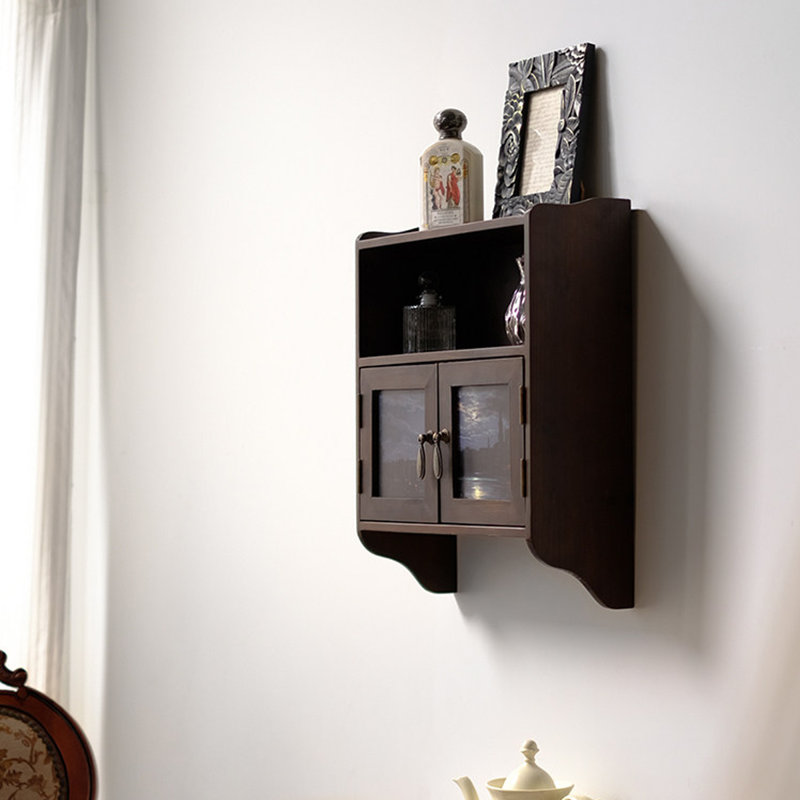 Armoire murale à 2 compartiments vintage en bois massif + bois manufacturé, armoire de rangement à dessus ouvert et double porte vitrée avec tablette décorative moderne pour la chambre à coucher, la salle de bain, la cuisine et le salon