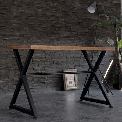 Versatile Industrial Wood Top Computer Desk and Hallway Console Table with Metal Frame by 17 Stories