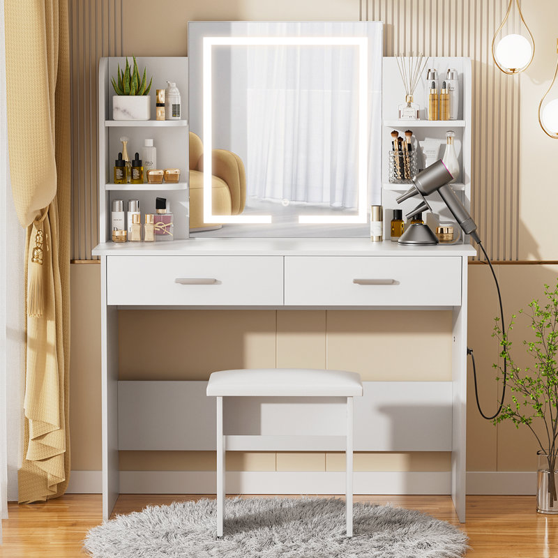 Vanity Set With LED Mirror & Built-in Outlets