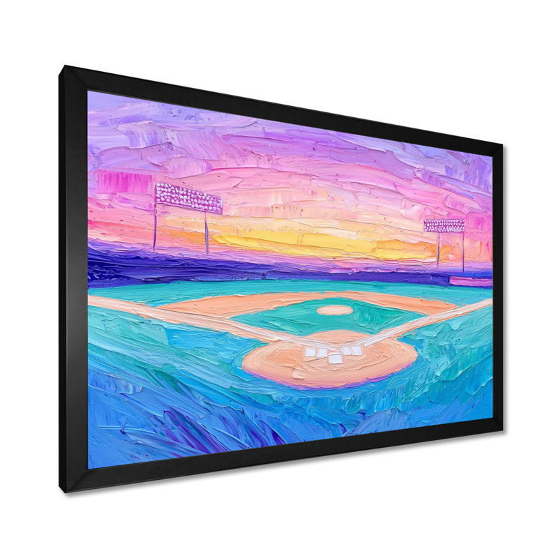 Baseball Field At Sunrise I - Sport Baseball, reproduction d'art sur toile, 12" H x 20" W, Noir