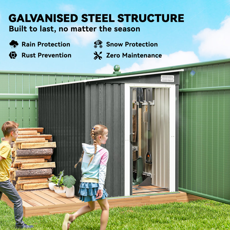 Outsunny 7 x 5FT Metal Garden Shed with Foundation Kit, 2 Vents, Light Grey