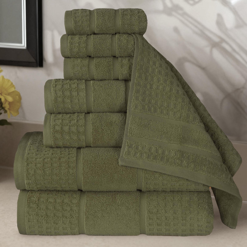  Zero-Twist Cotton Towel Set - Honeycomb Waffle Texture - Quick-Dry, Forest Green