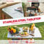Feasto  Stainless Steel Kitchen Cart Table with Wheels, Movable Grill Part with Foldable Side Table-1667392734