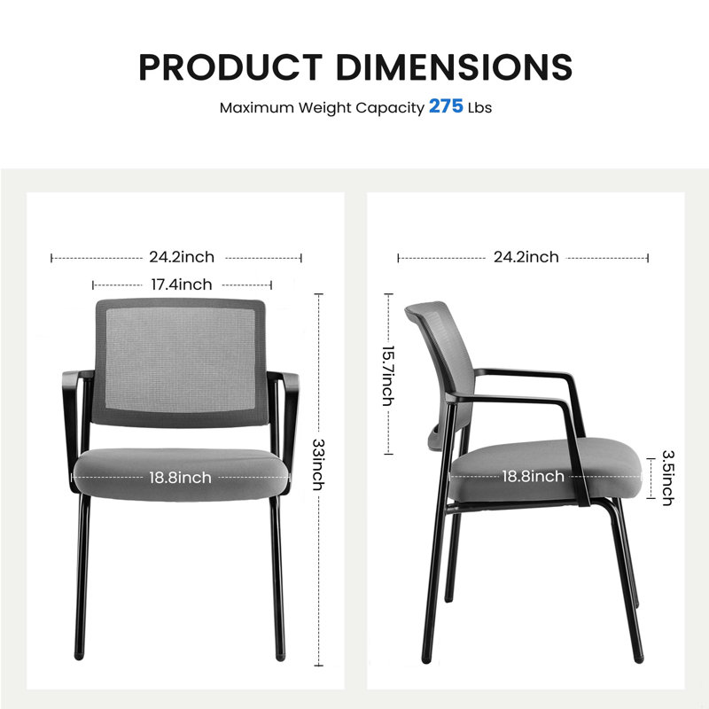 Fauteuils empilables à dossier en filet, fauteuils de réception pour invités, chaise de bureau ergonomique avec accoudoirs