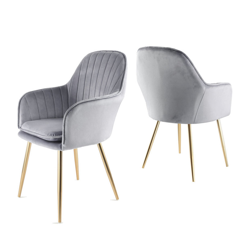 Pugliese Velvet Armchair, Grey, Gold