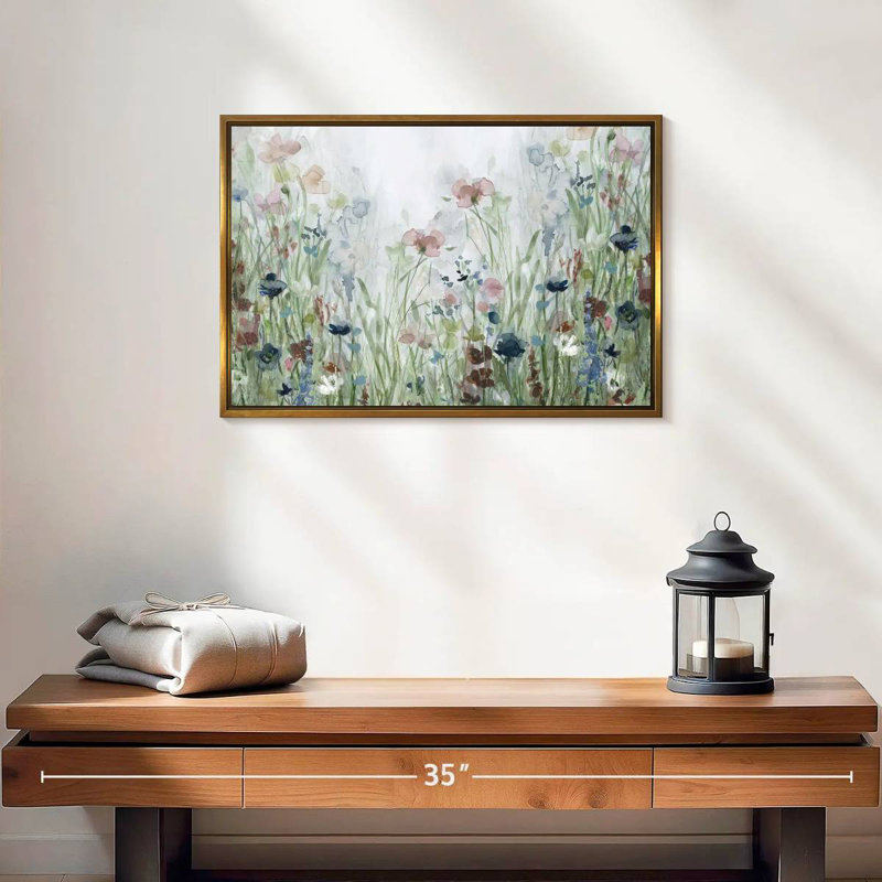 Champs de fleurs sauvages, 19 po x 13 po, Cadre flottant doré