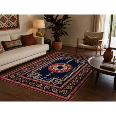 Geometric Pink Black Patterned Decorative And Woven Based Washable Carpet