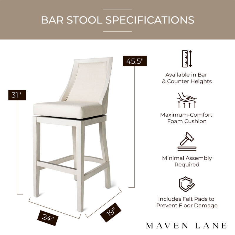 Vienna White Oak Swivel Bar Stool with Upholstered Seat