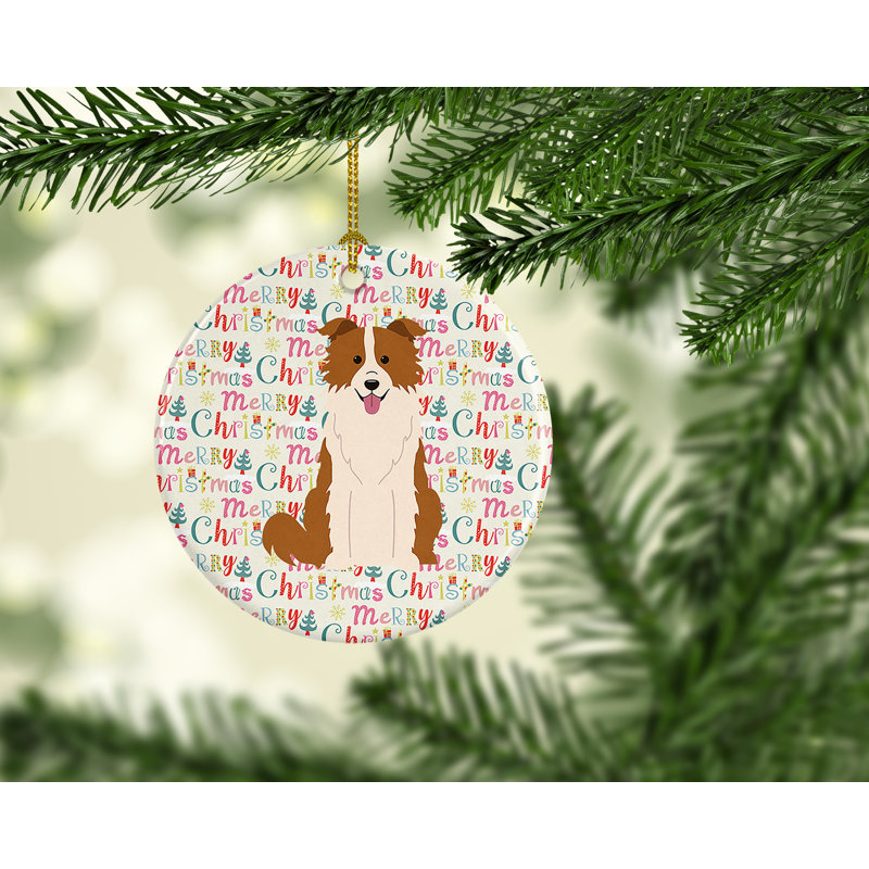Ornement suspendu Merry Christmas Border Collie, Beige / brun