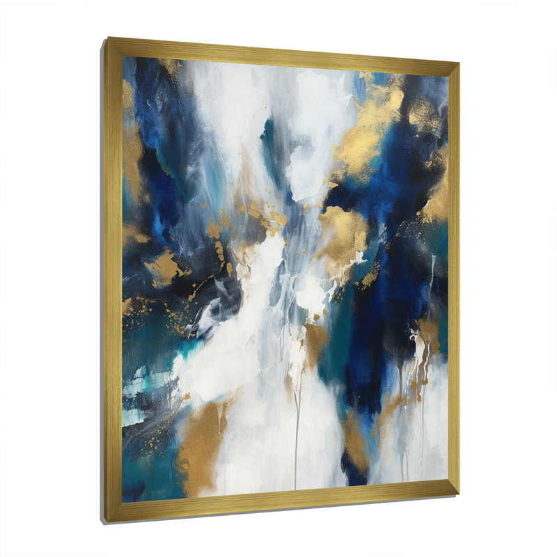 Indigo éveillant abstrait en bleu et or - peinture abstraite grand art mural, H 20 po x l 12 po, Cadre photo unique, Gold