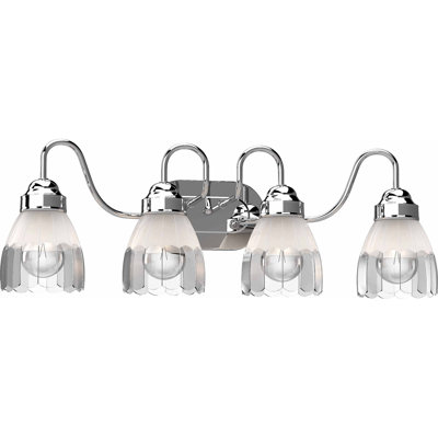 Luminaire pour meuble-lavabo mural 4 lumières chromé intérieur avec cristal de plomb mi-transparent mi-transparent abat-jour cloche en verre givré