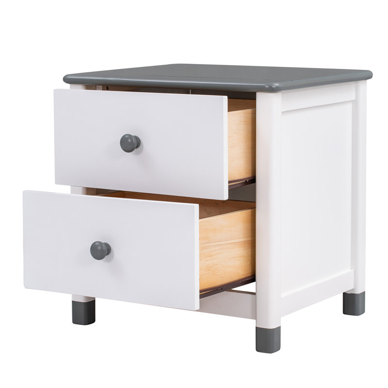 Children's Wooden End Table With Storage, Gray/White