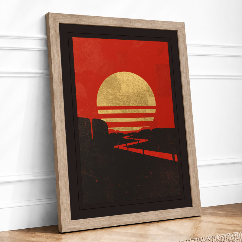 Industrial Sunset Geometric - Framed Print, A2 - 59.4 x 42.0 cm, Oak