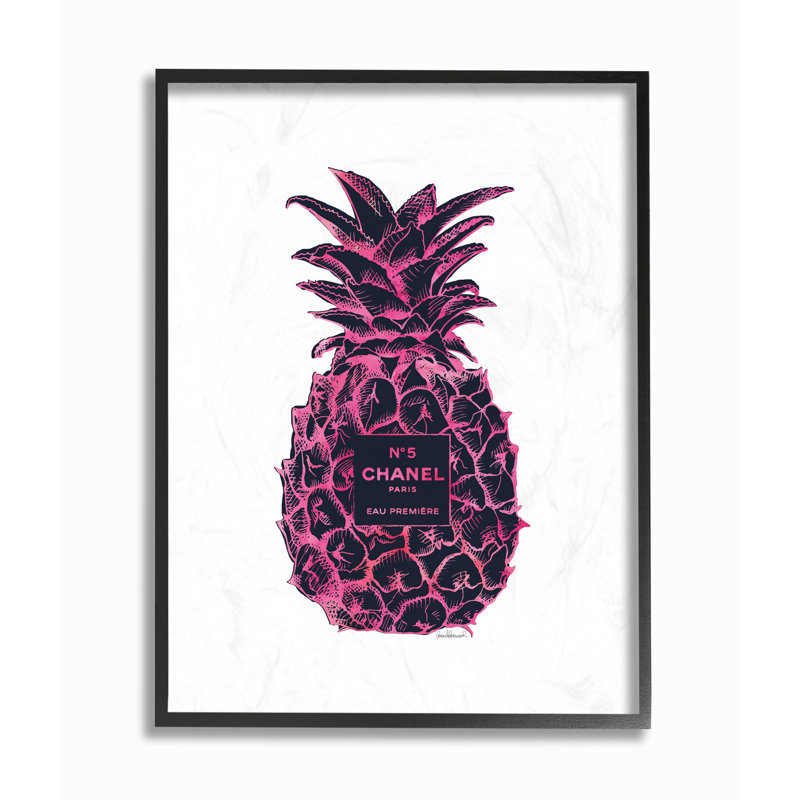 « mode motif d’ananas rose noir », impression, H 14 po x l 11 po, Giclée encadrée noir minuit