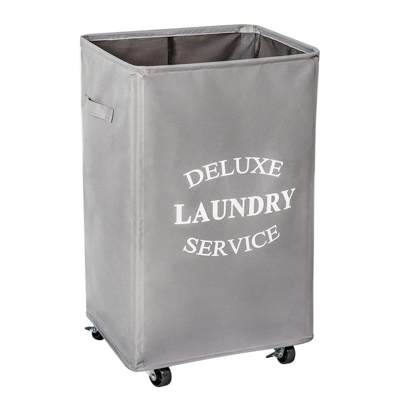 Fabric Rolling Laundry Hamper with Handles, Light Gray