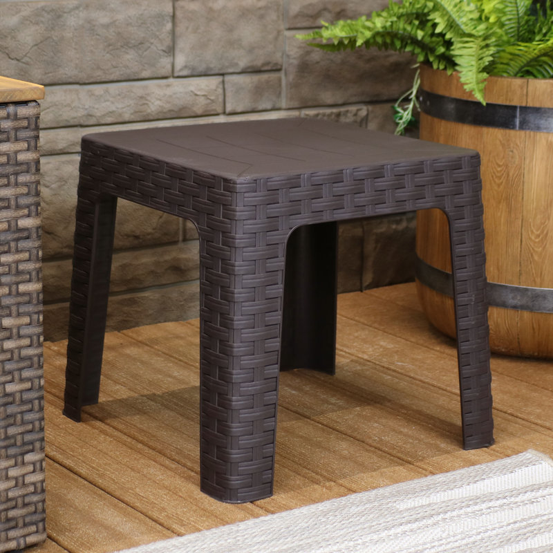 Broshous Outdoor Contemporary Plastic Square End Table - Brown, Brown