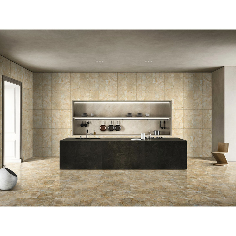 Marbre beige or jaune 12 x 24 pour le salon - finition texturée, art, style européen de luxe, Beige/or