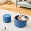 Repose-pieds rond en lin bleu avec rangement caché et plateau en bois, 2 pour la chambre à coucher, 41 à usage multifonctionnel, espace confortable, bureau à haute structure en mousse, pratique