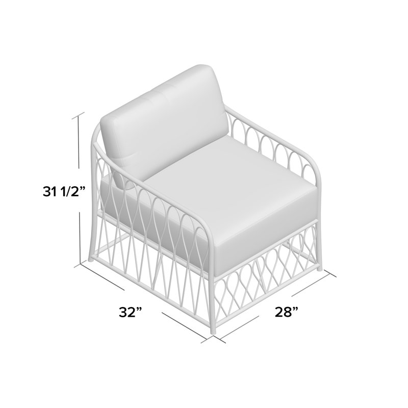 Chaise de patio Cane avec coussins, Toile toile Sunbrella® Bird's Eye