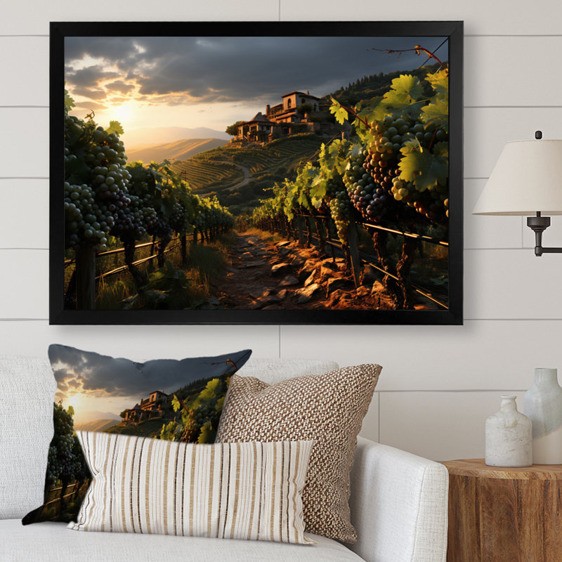 " Vineyard Misty Meadows Cellars II ", Black Picture Frame, 12" H x 20" W x 1" D