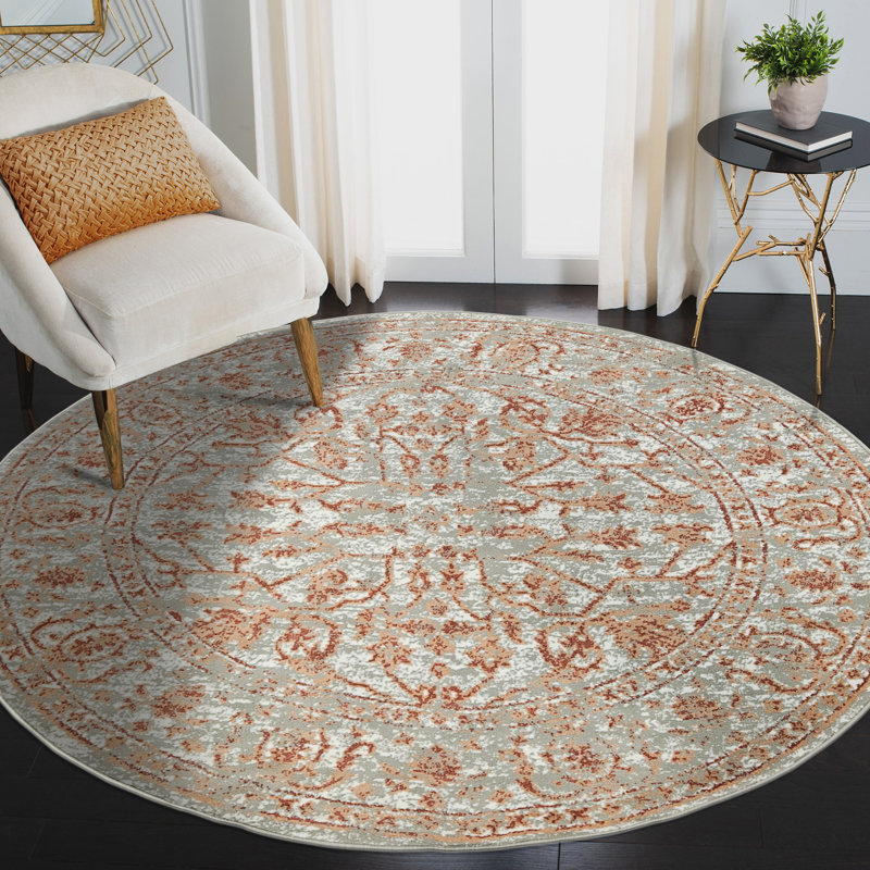 Tapis floral et botanique traditionnel Calam, Rond 7 pi 10 po