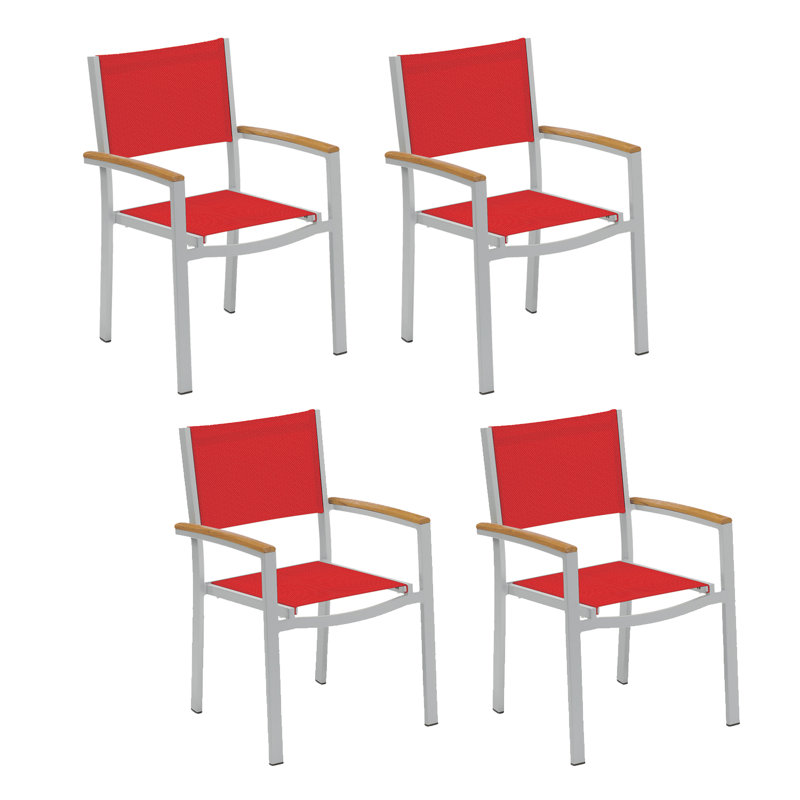 Travira Stacking Patio Arm Chair, Red, Tekwood Natural, Flint