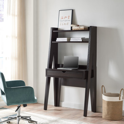 Mattson Ladder Desk with Hutch Home Office Laptop Desk, Writing Desk with Drawer, Two Top Shelves, Distressed 