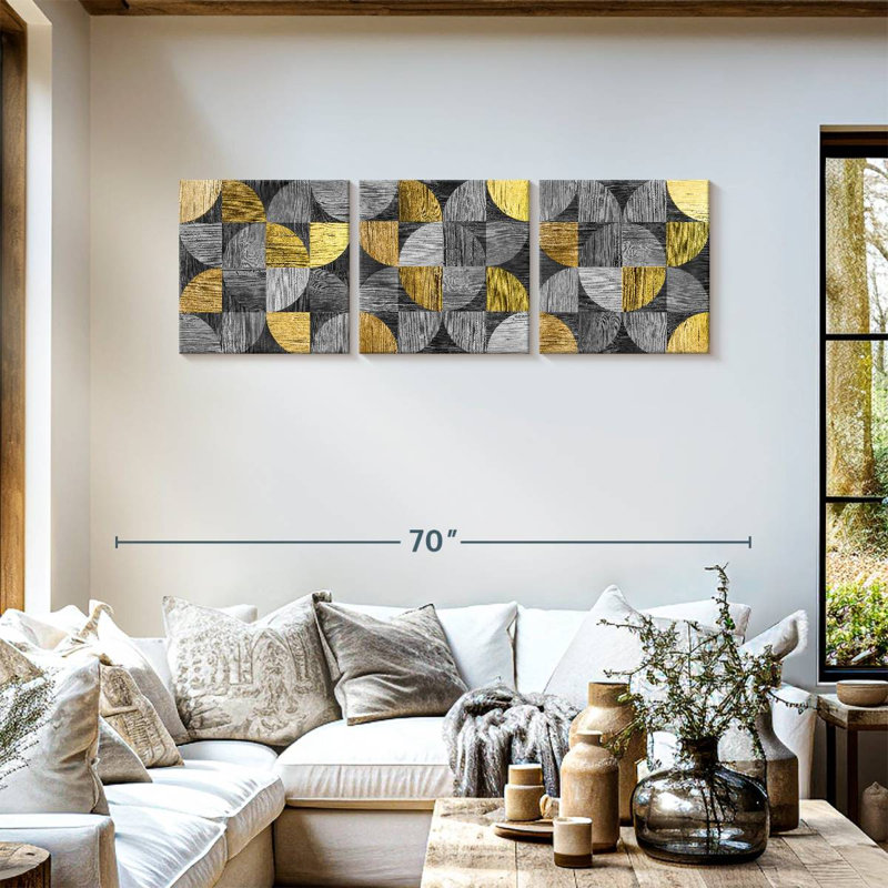 Abstract Geometric Abstract Geometric Circles On Canvas 3 Pieces by Jonathan A. Set, 18" H x 57" W x 1.25" D