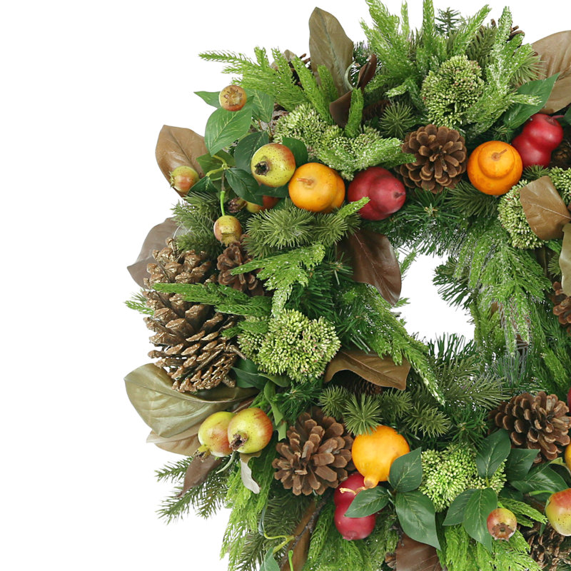26" Pomegranate, Pinecone and Sedum Evergreen Wreath