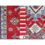 Tapis baie rouge 3 pi 5 po x 5 pi, Kazak avec motif géométrique, noué à la main, tissage plus dense, laine pure, colorants végétaux, tapis oriental