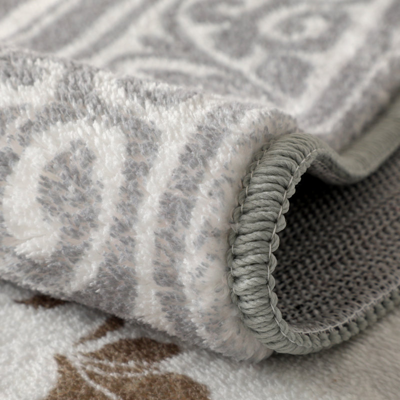 5' X 8' Faux Cashmere Floral Area Rug with TPE Non-Slip Backing, Soft Decorative Carpet for Living Room or Bedroom,Taupe