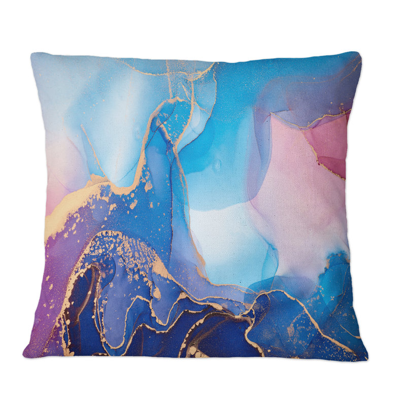 Bleu et mauve, luxe, abstrait, fluide, art V - coussin décoratif moderne, 18 po x 18 po