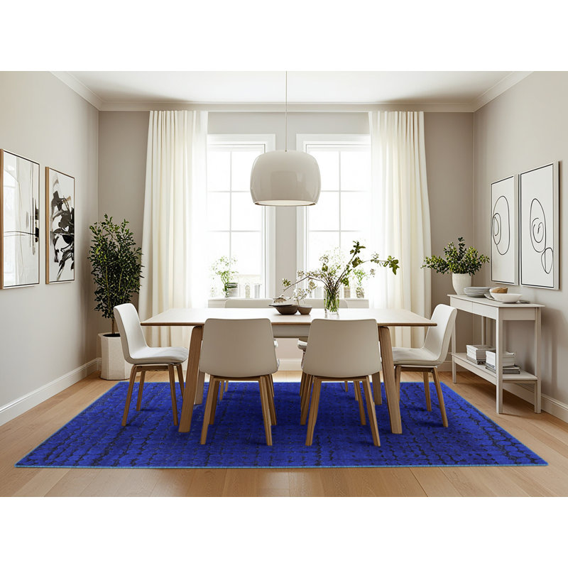 Tapis bleu en laine / polyester tissé à la machine 7 pi x 10 pi Zelinda
