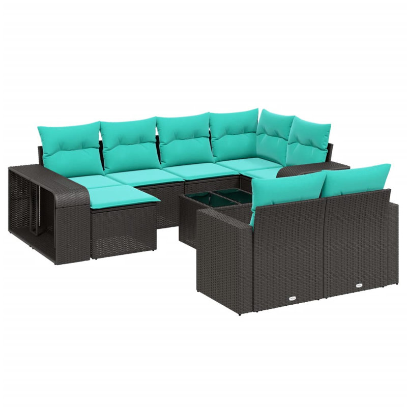 Ensemble de canapé de patio 11 pièces avec coussins en rotin de polyester, Sarcelle, Noir