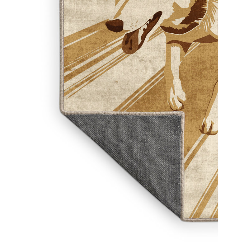 Soft Plush Edingworth Dog Sled Team Rustic Area Rug in Beige – Beige Binding, 8x12