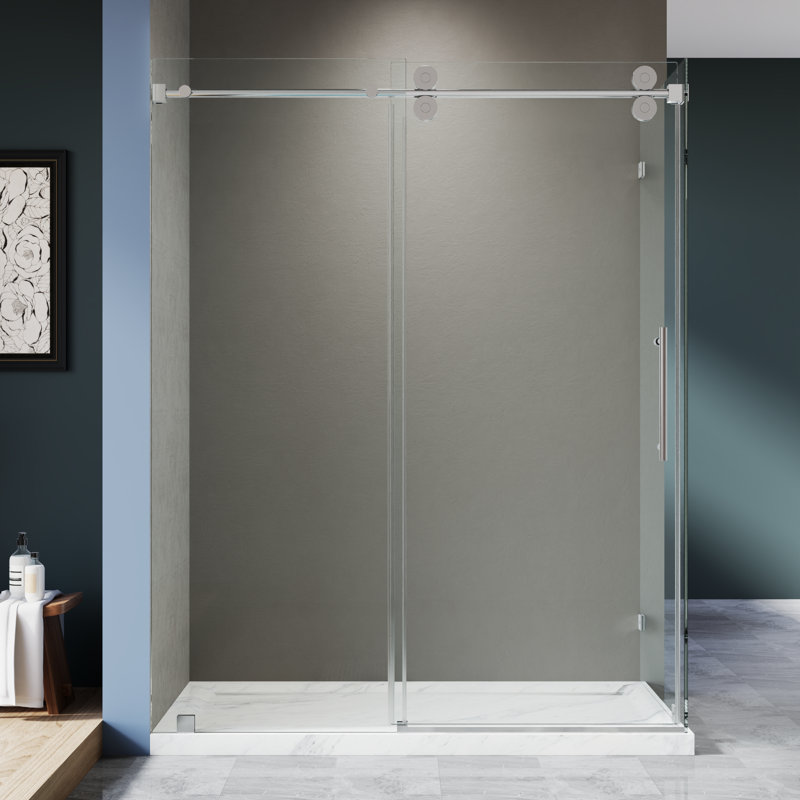 60" W X 33" D X 76" H Sliding Frameless Shower Enclosure With 3/8 Inch Tempered Glass, Chrome, 33" W