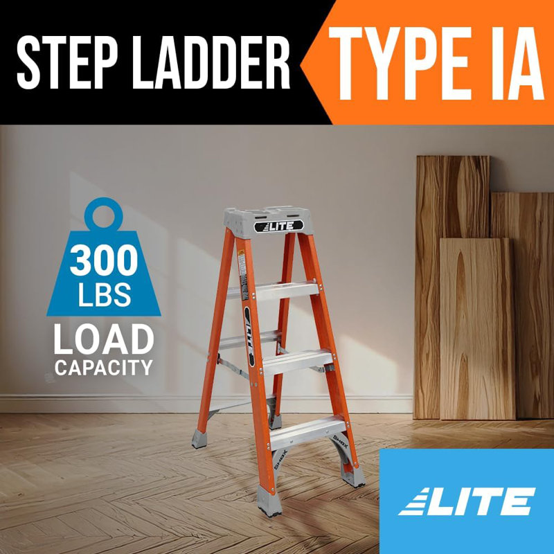 6-Foot Fibreglass Step Ladder With 300-Pound Load Capacity, Type IA ANSI OSHA Compliant, Non-Conductive Safety, Slip-Resistant Rubber Feet