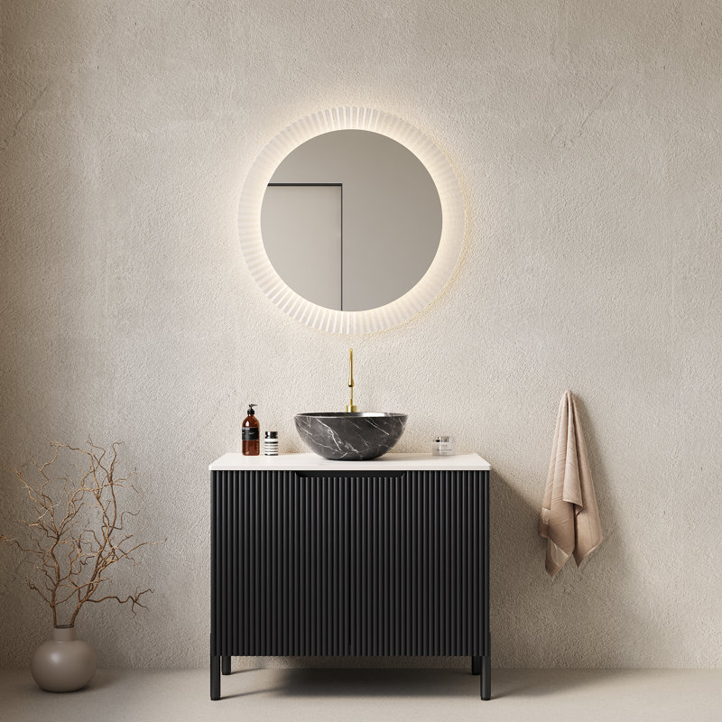 Thomas 30" Freestanding Bathroom Vanity with Ceramic Vessel Sink & Sintered Stone Countertop
