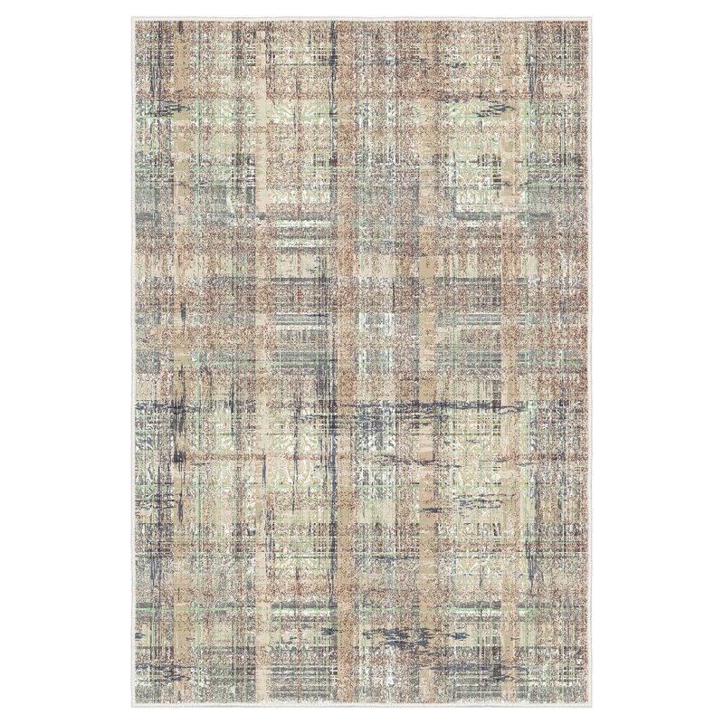 Premium 100% Cotton Area Rug (5.9 x 9.2 ft), Antibacterial, Non-Slip PVC Underside | Machine Washable, Pile Height: 0.4 in, Total Thickness: 0.3 in | Stylish Mink, Green & Grey Design for Living Room & Bedroom