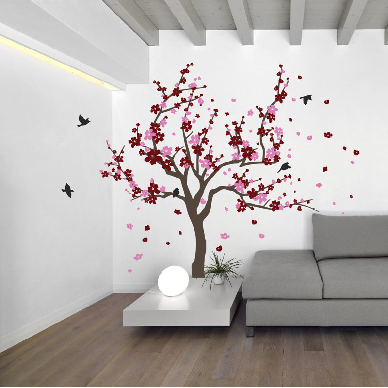 Adhésif décoratif cerisier japonais, H 60 po x l 90 po x P 0,01 po, Bourgogne / Rose