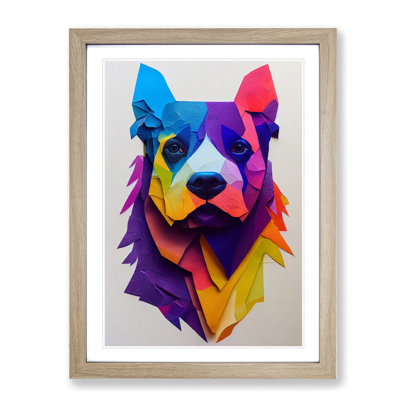 XV1022-3399X Paper Dog No.2 Abstract - Print, Oak Framed, 66cm H x 48cm W