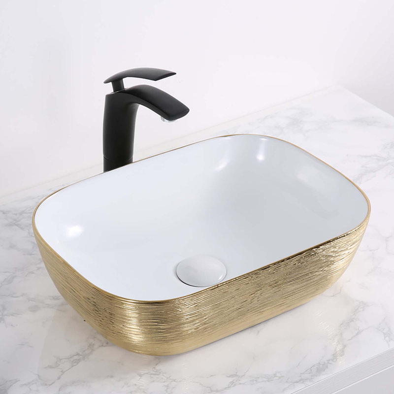 Lavabo vasque de salle de bain Ruvati, Or et blanc
