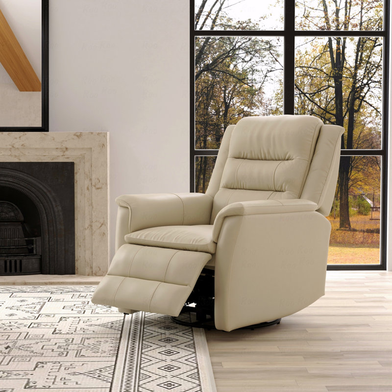 Swivel Glider With Recliner Function With Manual Footrest In Madras Eggshell, Beige