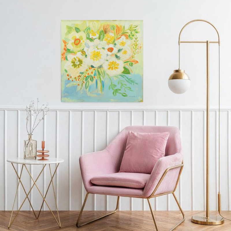 Camillia contemporain avec art bouquet bleu, H 32 po x l 32 po
