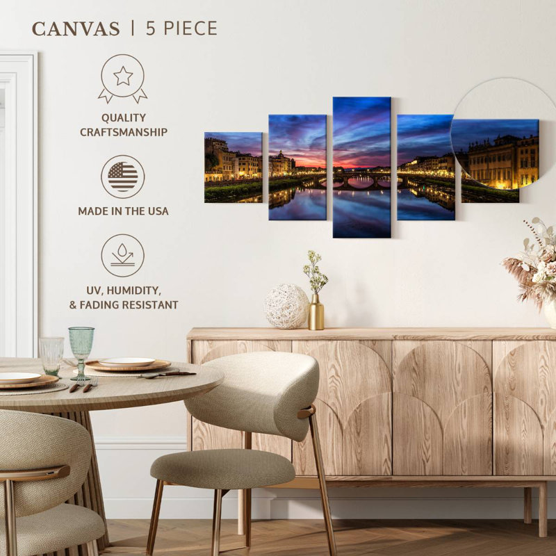 Sunset And Reflections Arno River Florence, 36" H x 80" W