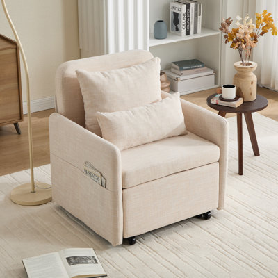87''L 3-In-1 Convertible Sleeper Chair Bed, 3-Section Extra Length Adjustable Backrest  With 2 Cushions & Storage Bag