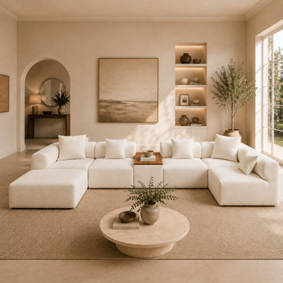 167.2" Oversized Modular Sectional Sofa With Coffee Table Storage White Chenille 