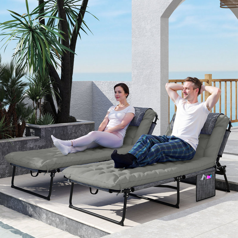 2 chaises longues pliantes, chaises de bronzage inclinables, Gris