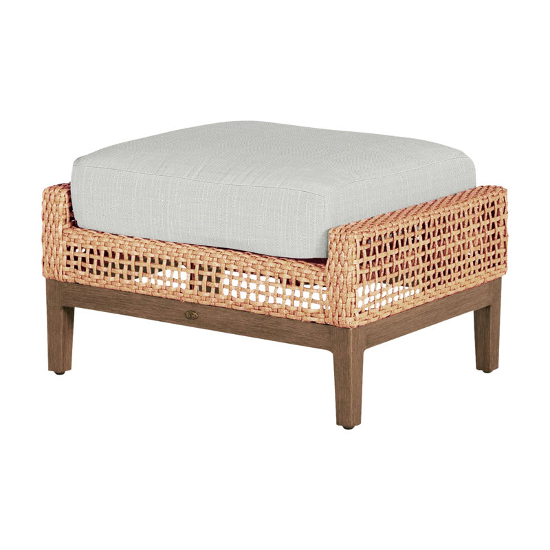 Repose-pieds tissé péninsule - Raphia clair / bois de santal, Pas de passepoil + bourre standard, Sunbrella® argent Verona